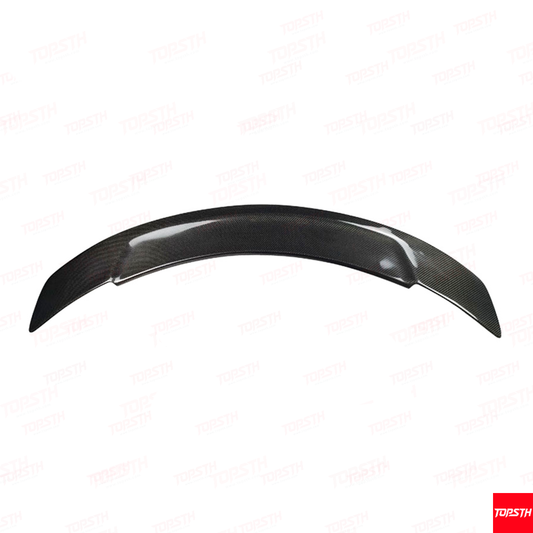 Carbon fiber car spoiler on a white background with Topsh logo.