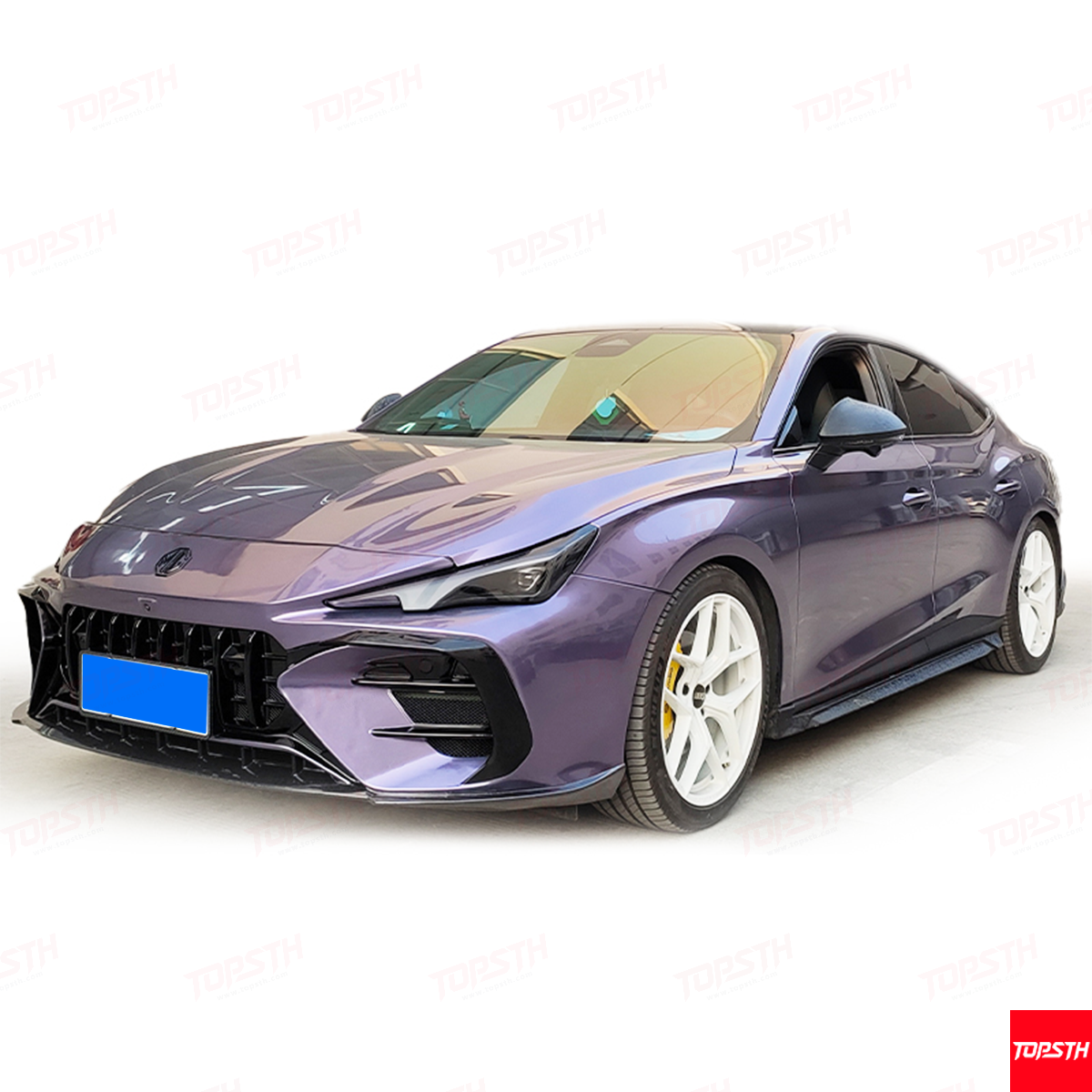 Purple sports car on a white background