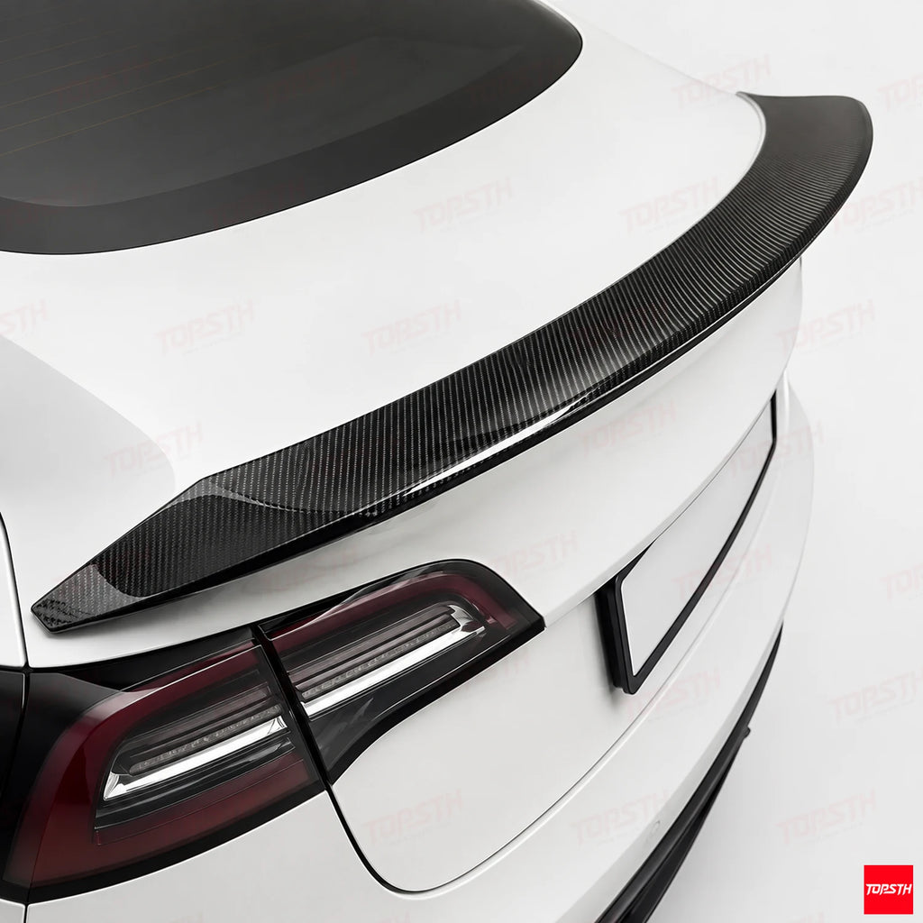 2016-2023 Tesla Model 3 V style Carbon fiber Spoiler spoiler to trunk fitment detail by TOPSTH