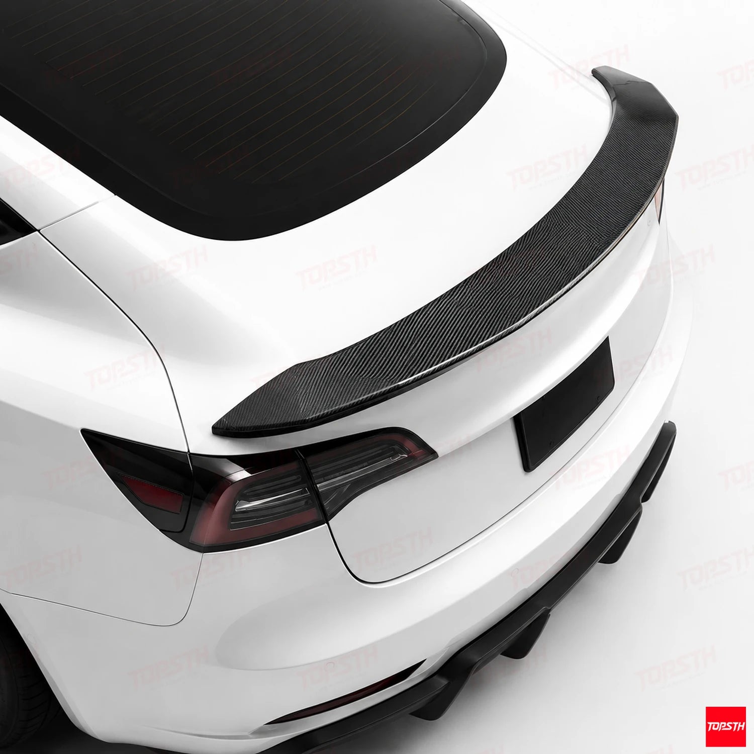 2016-2023 Tesla Model 3 V style Carbon fiber Spoiler top angle spoiler detail by TOPSTH