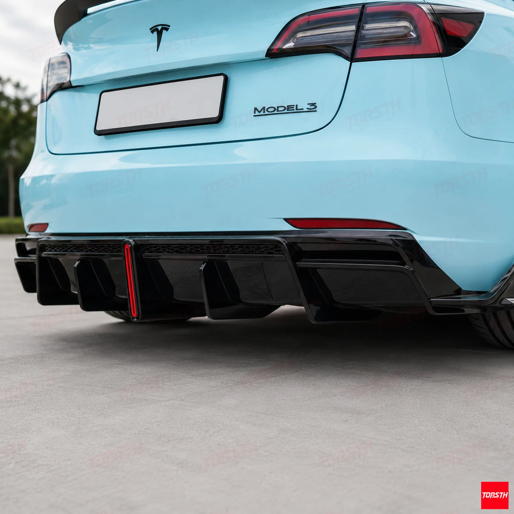 2016-2023 Tesla Model 3 VTEN Style ABS Body kit rear diffuser detail by TOPSTH