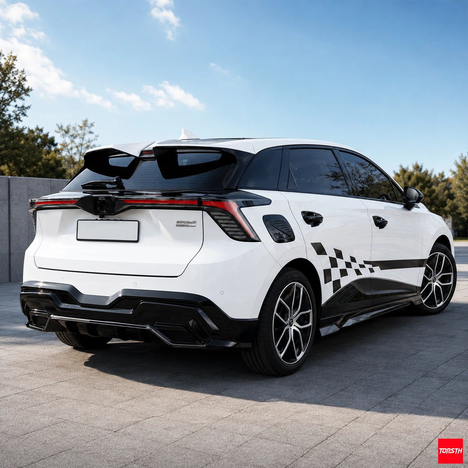 LD Style ABS Body Kit for 2022-2025 MG4 EV Mulan ELECTRIC, Rear 3 Quarter View by TOPSTH.