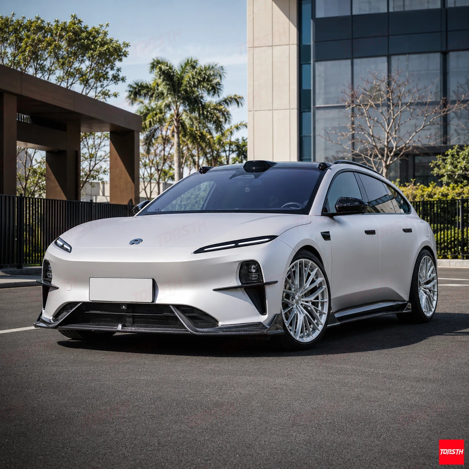 2023+ NIO NIO ET5 Touring ET5T MRK Style Dry carbon fiber Body kit front 3-quarter full vehicle view by TOPSTH