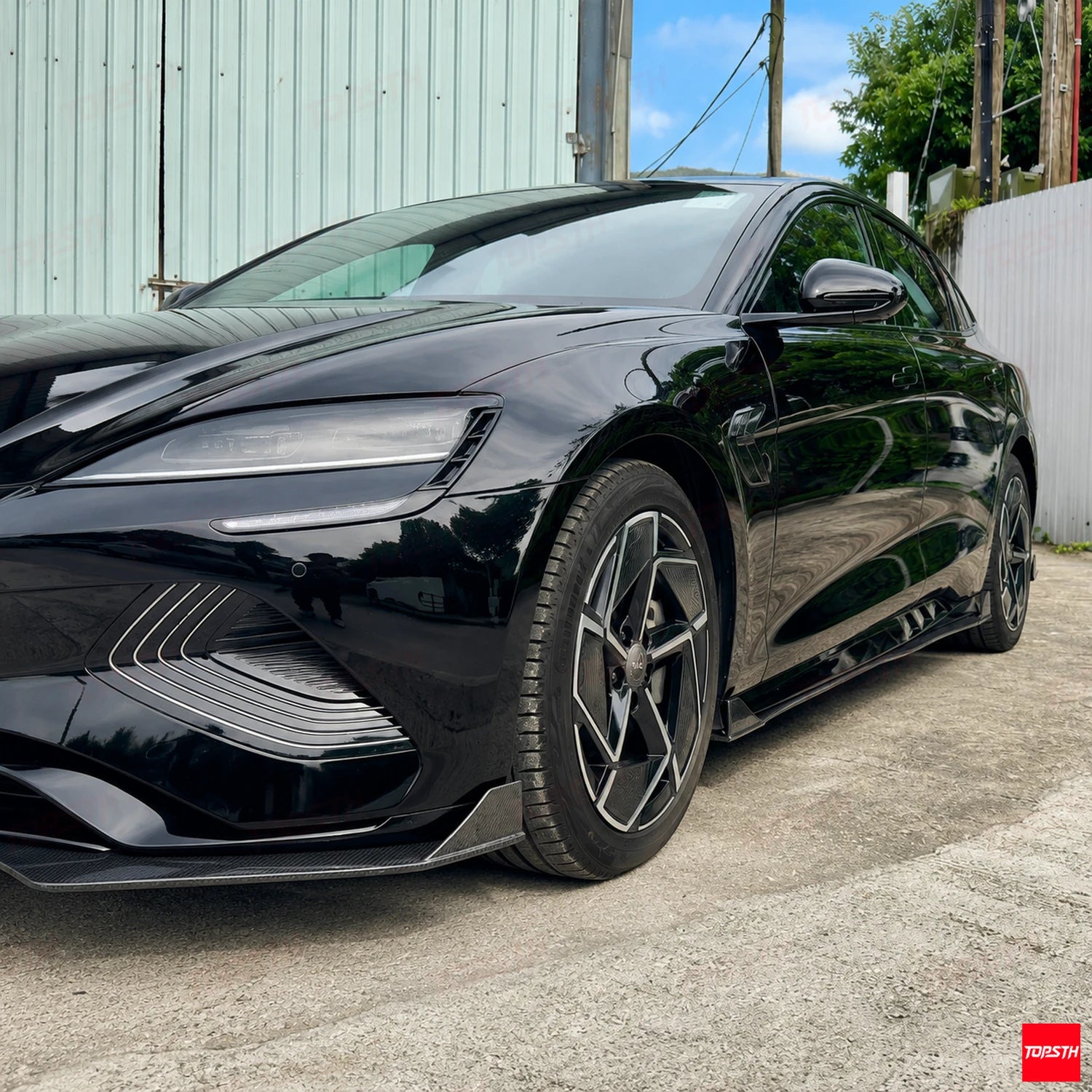 2024+ BDY Seal EV/Sedan KAZON Style Dry Carbon Fiber Body Kit installation detail view by TOPSTH