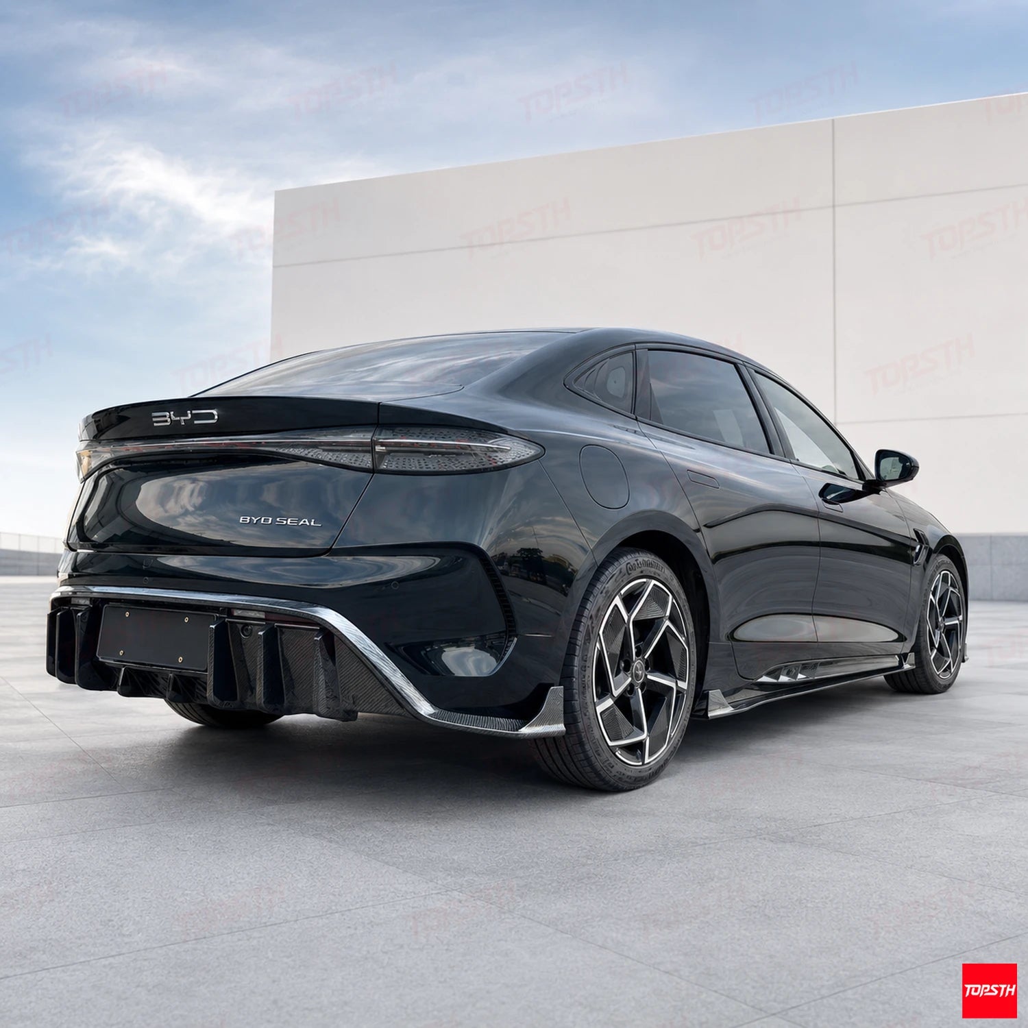 2024+ BDY Seal EV/Sedan KAZON Style Dry Carbon Fiber Body Kit rear 3-quarter full vehicle view by TOPSTH
