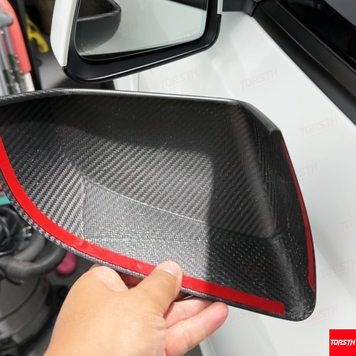 TOPSTH Design Model Y Juniper Dry Carbon Fiber Rearview Mirror Covers - Overlay Installation