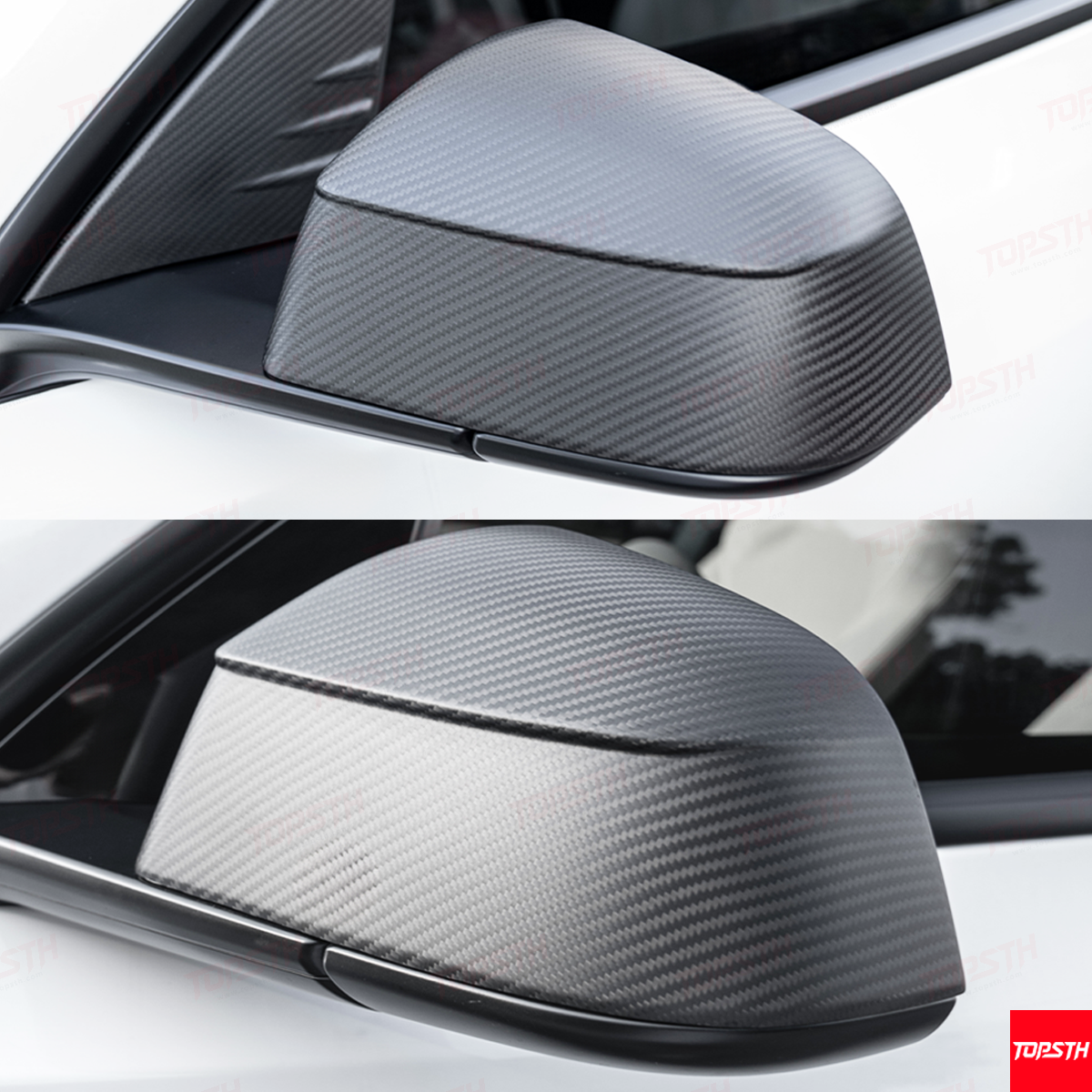 TOPSTH Design Model Y Juniper Dry Carbon Fiber Rearview Mirror Covers - Overlay Installation