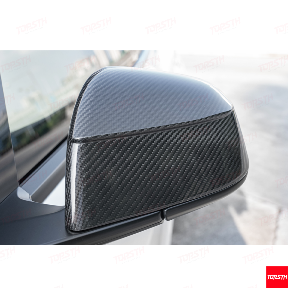 TOPSTH Design Model Y Juniper Dry Carbon Fiber Rearview Mirror Covers - Overlay Installation