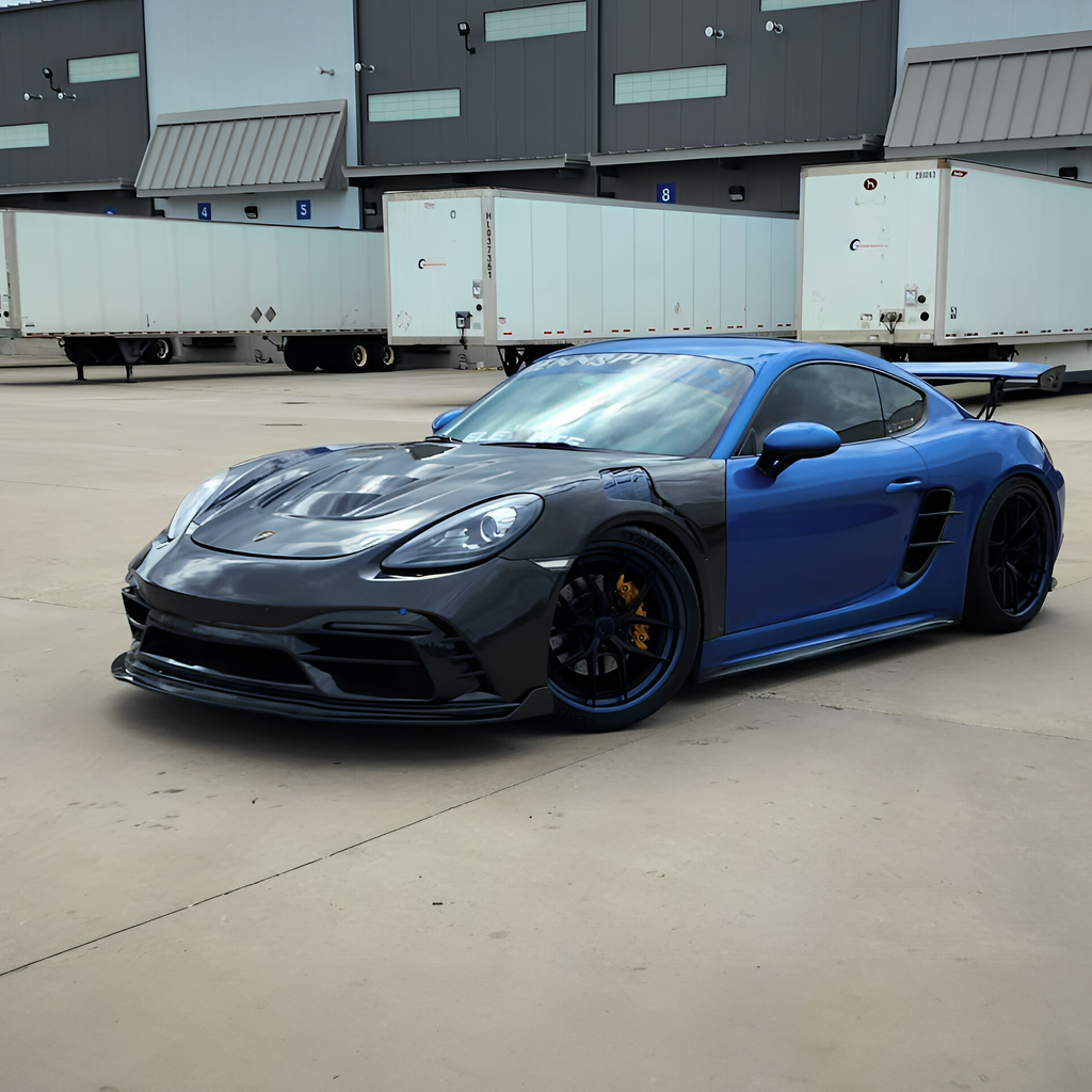 Porsche TAKD V2 Pre-Preg Carbonfaser-Frontstoßstange und Splitter für 718 Cayman &amp; Boxter 