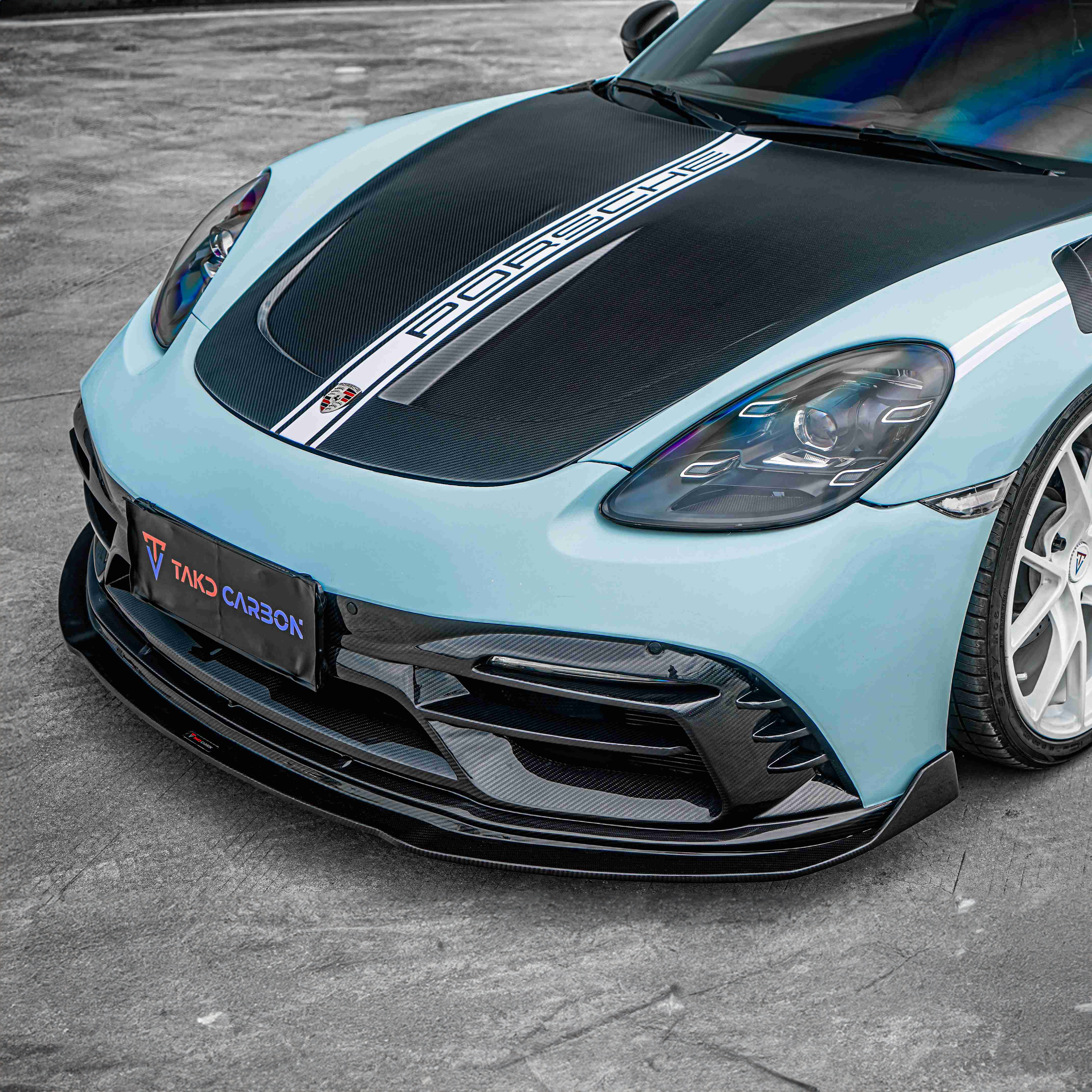Porsche TAKD V2 Pre-Preg Carbonfaser-Frontstoßstange und Splitter für 718 Cayman &amp; Boxter 