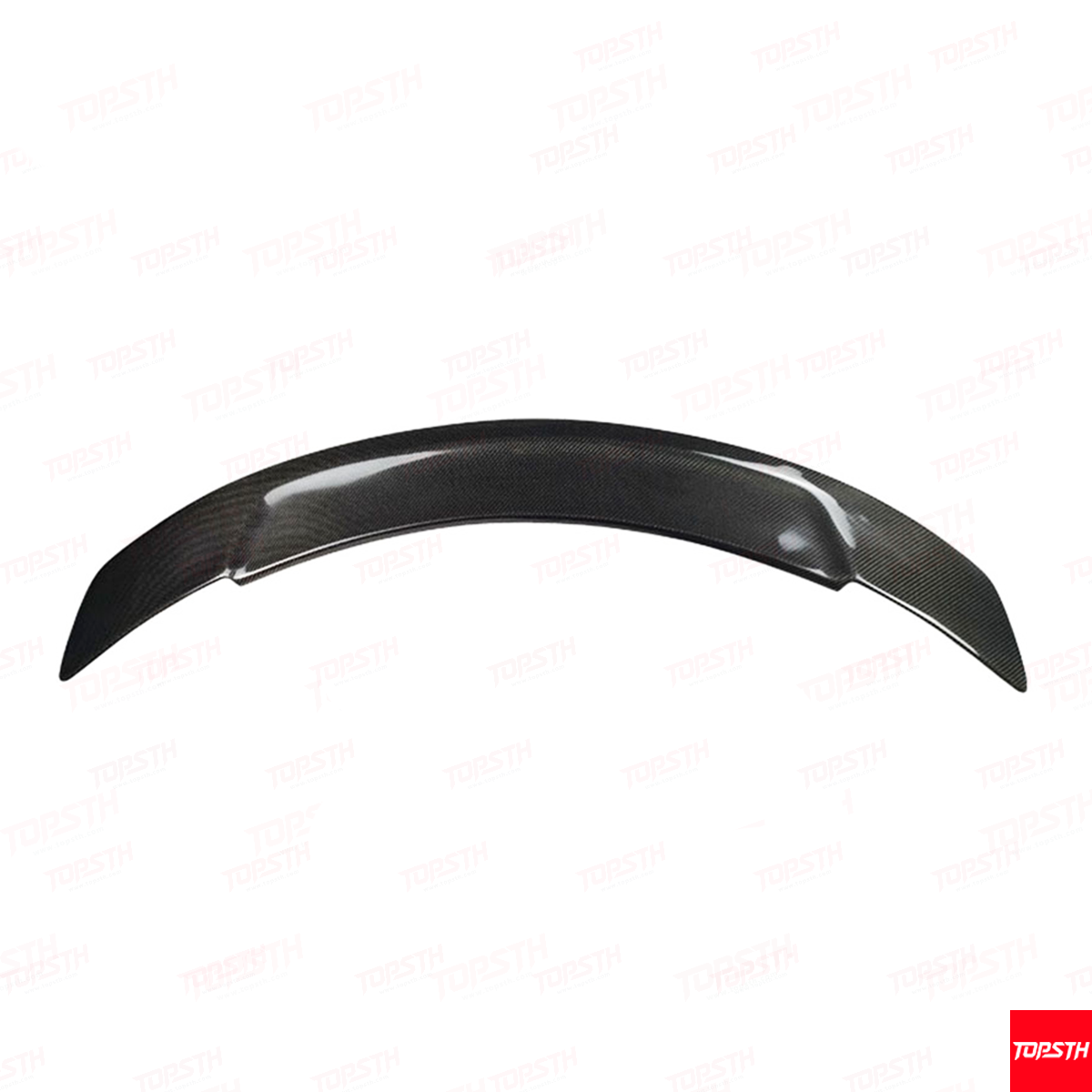 Carbon fiber car spoiler on a white background with Topsh logo.