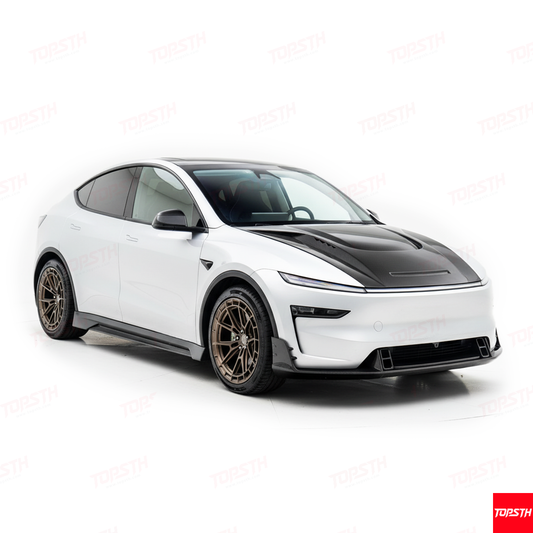 White electric car with black roof on a white background