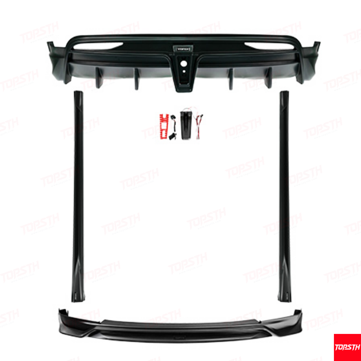 Product shot of the YOFER Design rear diffuser assembly for Tesla Model X, showing the black finish.