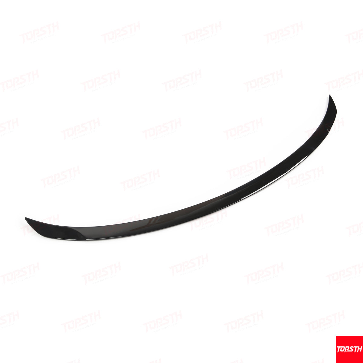 Full, side-angle view of the sleek, gloss black OEM Performance Pro Style spoiler for Tesla Model Y Juniper.