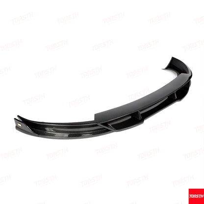 Product shot of the glossy 3K Twill Carbon Fiber EL Design Front Lip/Spoiler for Tesla Model Y Juniper.