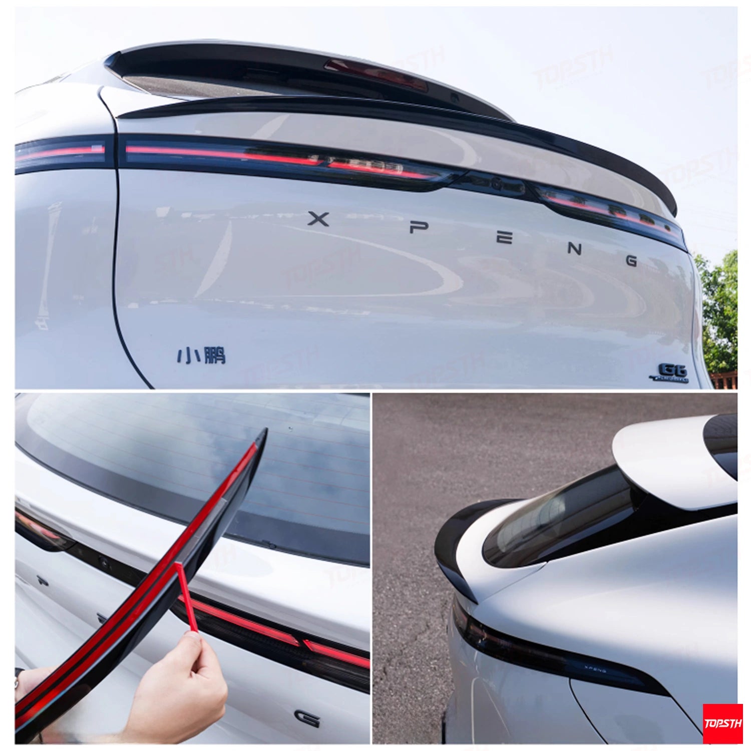 TOPSTH TP Style ABS Rear Spoiler for 2025+ XPeng G6, Rear 3 Quarter View.
