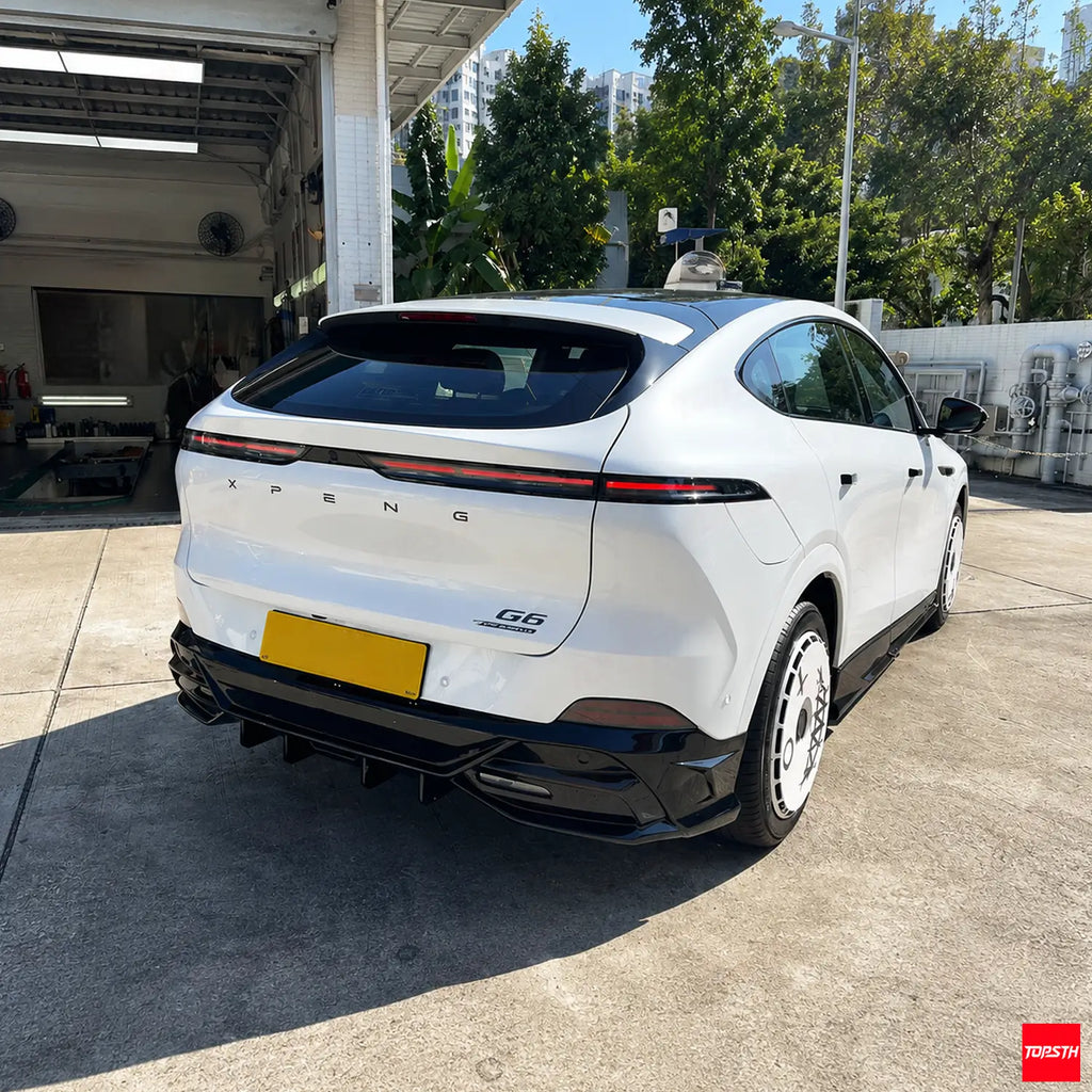 XPeng G6 rear diffuser installed rear view