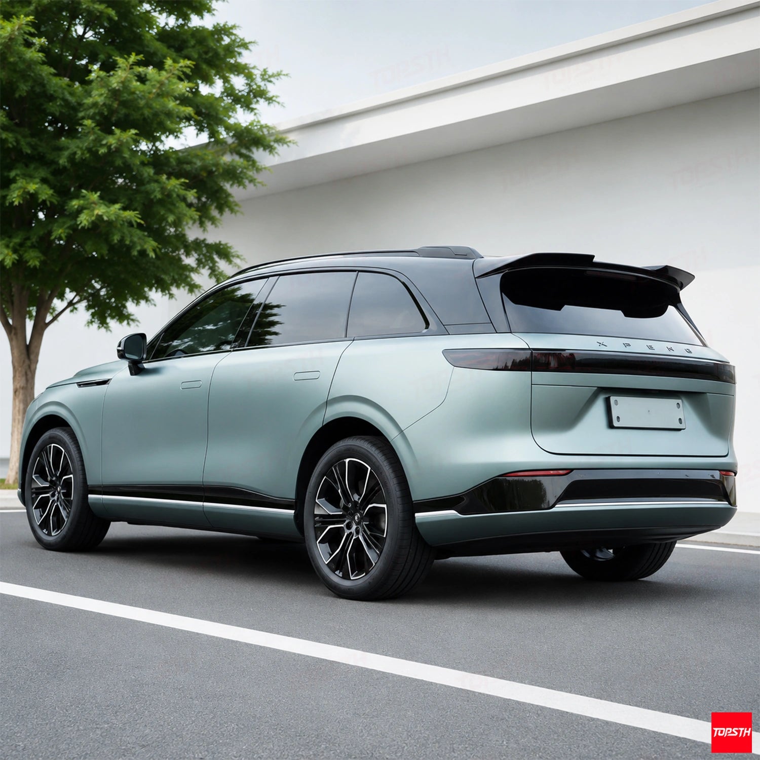 TOPSTH Performance Style ABS Rear Spoiler for 2025+ XPeng G9, Rear 3 Quarter View.