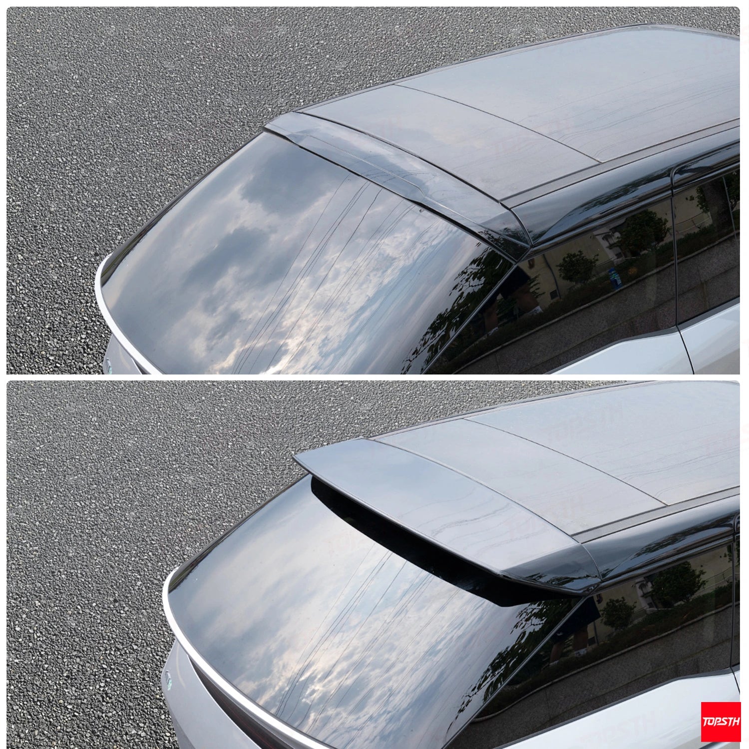 TOPSTH SP Style ABS Rear Spoiler for 2024+ XPeng X9, Rear 3 Quarter View.