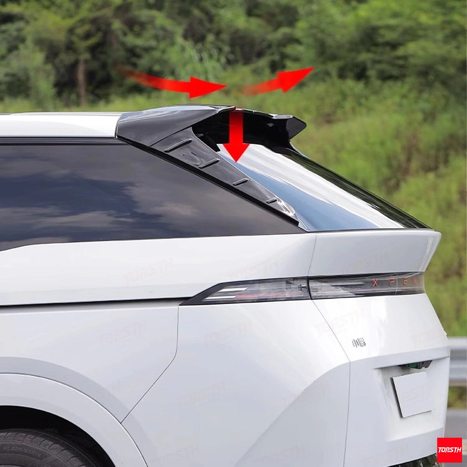 TOPSTH YG Style ABS Rear Spoiler for 2024+ XPeng X9, White Background Parts.